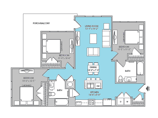 Phase 2 - Cannon 3 Bedroom/2 Bathroom Floor Plan